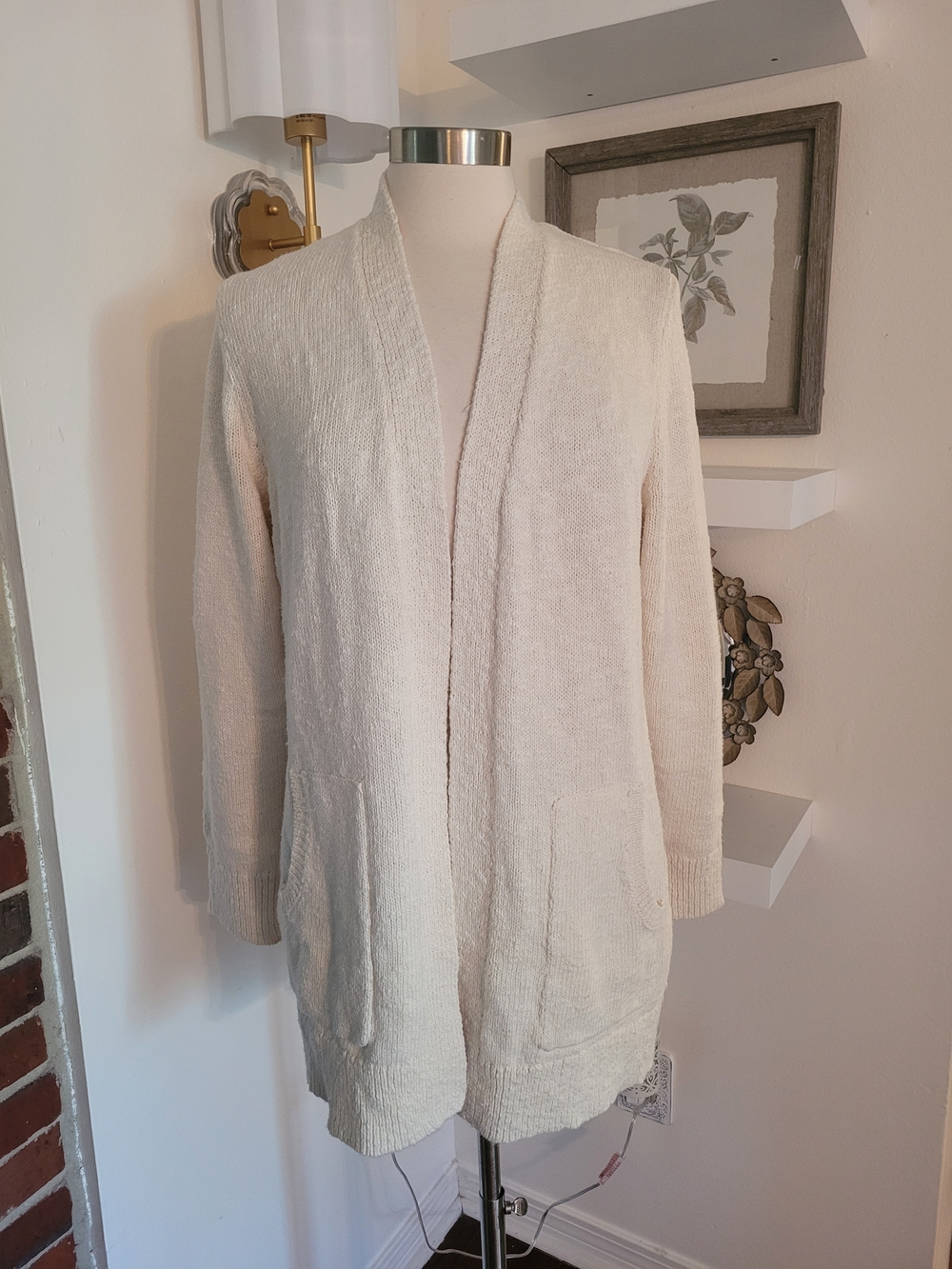 Lands' End Cream Open-Front Cardigan